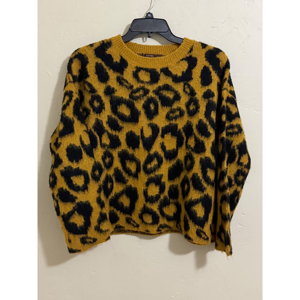 kerisma s/m leopard sweater mustard black fuzzy oversized mohair animal print